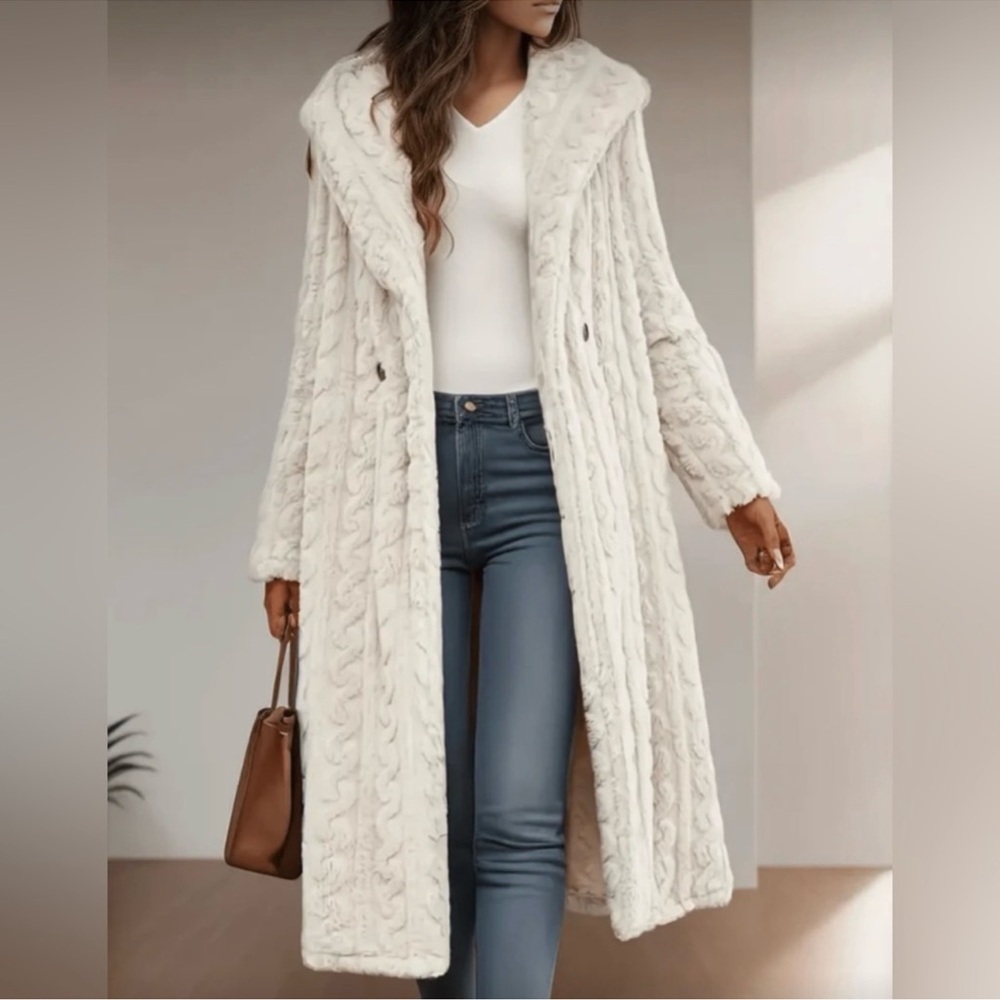 Cozy Solid Textured Open Front Long Hoodie Jacket Coat S M L XL XXL - Picture 2 of 2